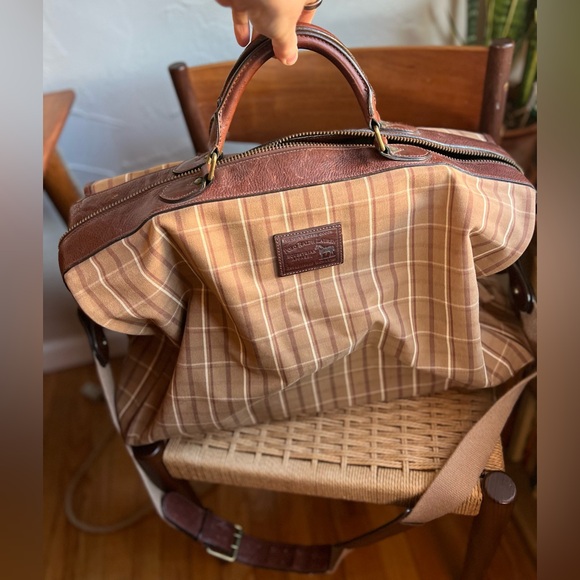 Vintage Polo Ralph Lauren Equestrian Plaid Leather Weekender Satchel Bag Travel - Picture 8 of 16